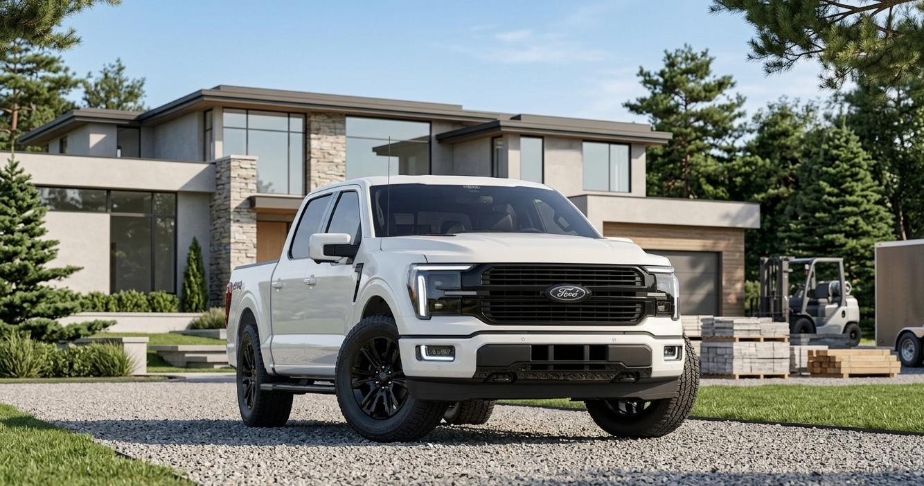 A Ford F-150 parked outside a construction site